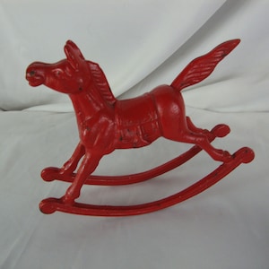 Vintage Red Cast Iron Rocking Horse Decor Animal