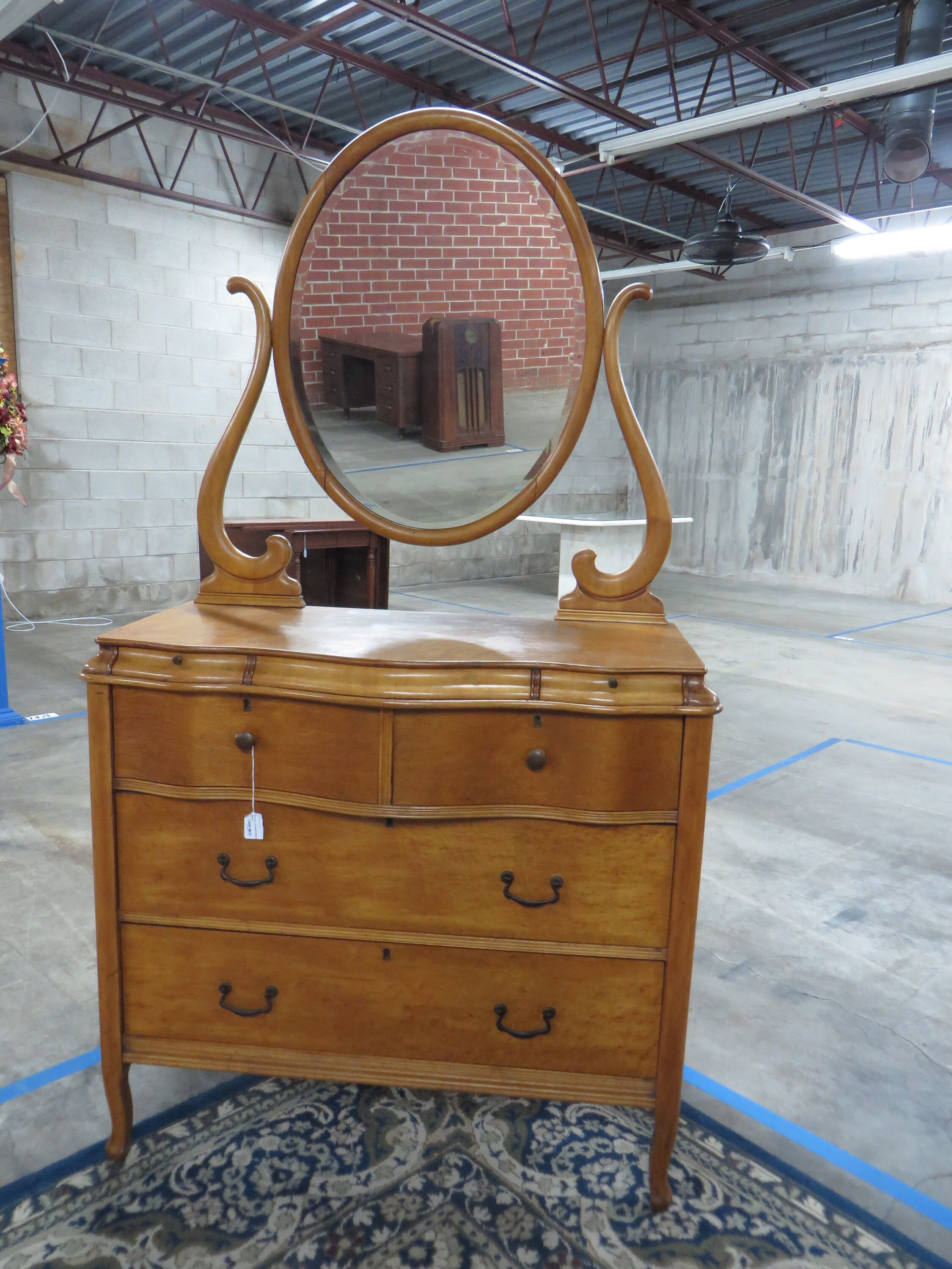 Antique Handmade Birdseye Maple Dresser With Beautiful Attached Mirror And Hidden Drawer