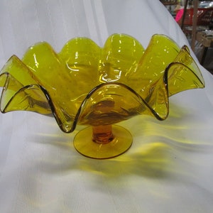 Vintage Murano Amber Bubble Glass Pedestal Console Bowl