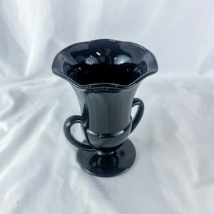 Vintage Black Amethyst Double Roman Handle Footed Glass Vase
