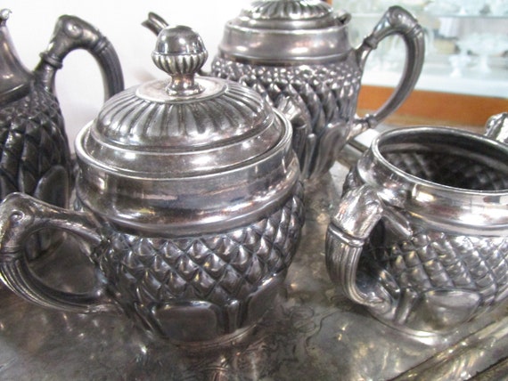 Mermod Jaccard & Co. Pineapple Silverplate Coffee and Tea Set With
