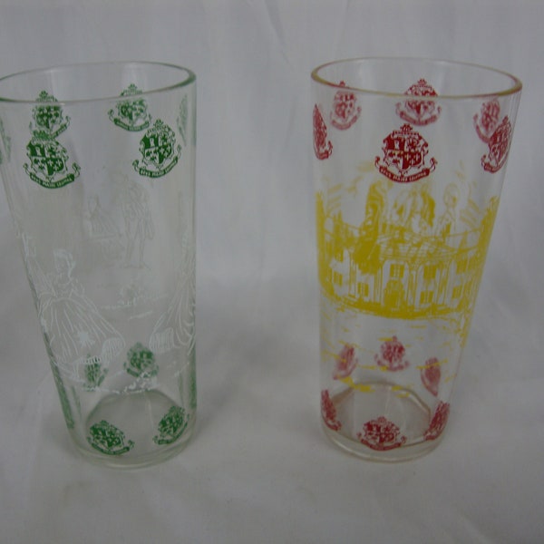 1950's Colonial Williamsburg Jelly Jar Tumbler Glasses Set of 2