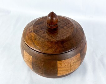 Vintage Hand-Turned Wooden Lidded Bowl
