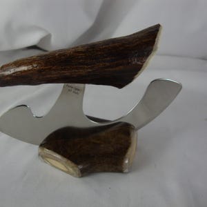 Alaska Legend Ulu Utility Knife Cutting Tool with Moose Antler Angled Handle and Smooth Brown Base