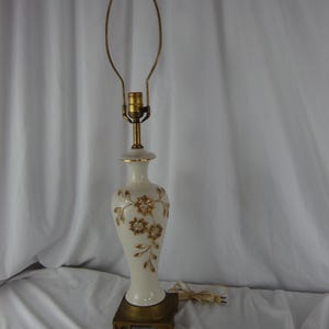 Vintage Cream & Gold Flower Leaf Table Lamp Metal Base NO SHADE