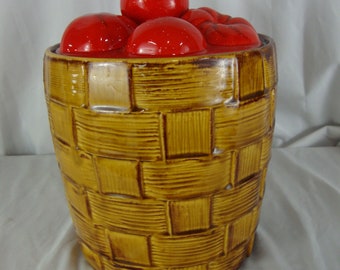 Vintage Ceramic Barrel of Tomatoes Cookie Jar Canister