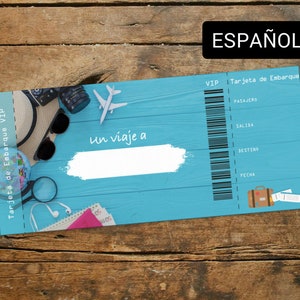 Persoonlijke instapkaart - Een viaje voor [Personalisatie van het doel] | Billete de viaje sorpresa para imprimir
