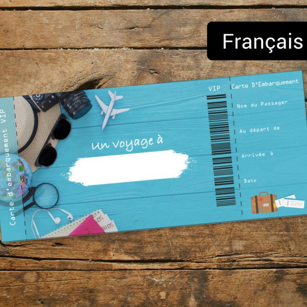 Carte d'embarquement personnalisée - Un voyage à [Personnaliser la destination] | Billet de voyage surprise | Billet de vacances imprimable