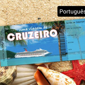 Bilhete de embarque customizável para uma viagem de cruzeiro | Ticket surpresa para um navio cruzeiro | Presente de cruzeiro para impressão