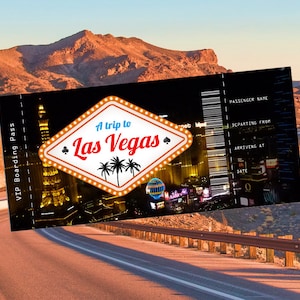 Cartão de embarque personalizável - Uma viagem a Las Vegas | Bilhete de viagem surpresa para Las Vegas | Bilhete de férias para impressão