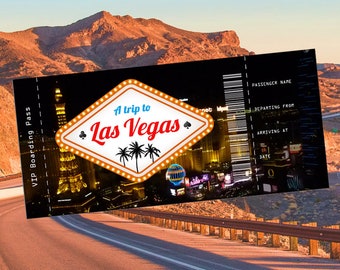 Aanpasbare instapkaart - Een reis naar Las Vegas | Verrassingsreisticket naar Vegas | Afdrukbaar vakantieticket