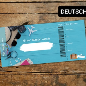 Personalisierte Bordkarte  - Eine Reise nach [Reiseziel anpassen] | Überraschungsticket | Druckbares Urlaubsticket