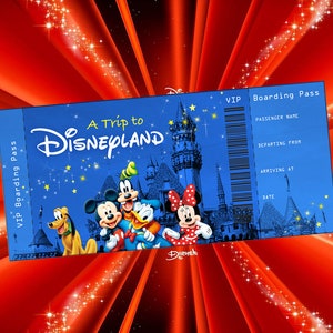 Carte d'embarquement personnalisable - Un voyage à Disneyland/Disneyworld | Billet voyage surprise à Disney | Billet de vacances imprimable