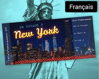 Carte d'embarquement personnalisée - Un voyage à New York | Billet de voyage surprise à New York | Billet de vacances imprimable