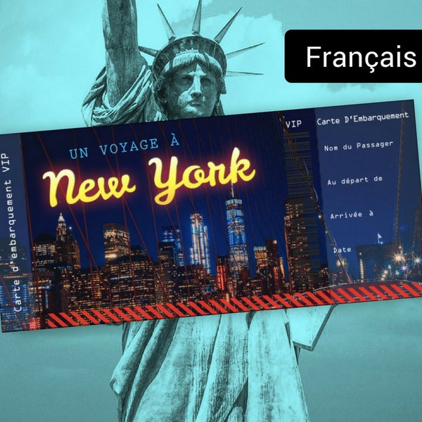 Carte d'embarquement personnalisée - Un voyage à New York | Billet de voyage surprise à New York | Billet de vacances imprimable