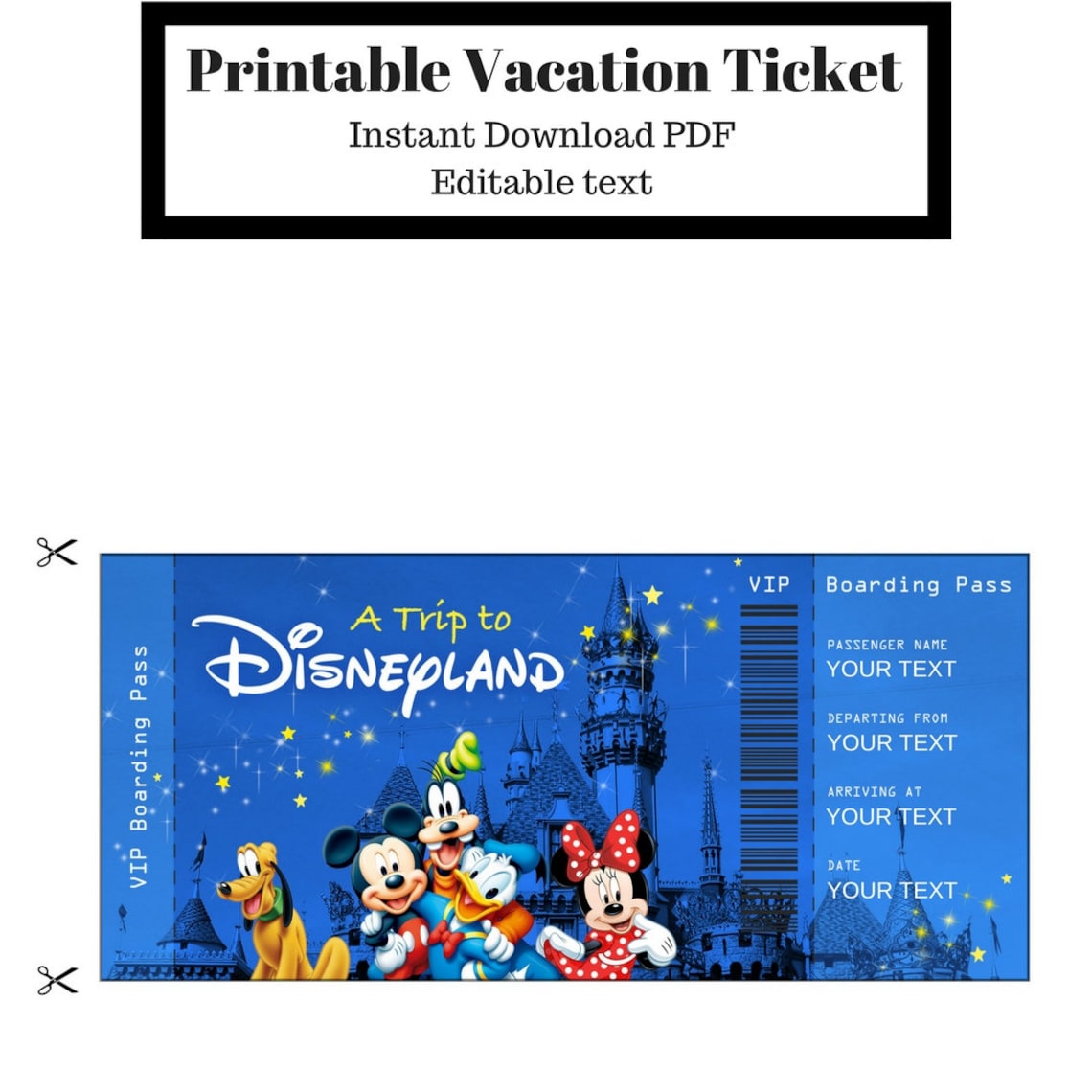 Customizable Boarding Pass A Trip to Disneyland/disneyworld Etsy