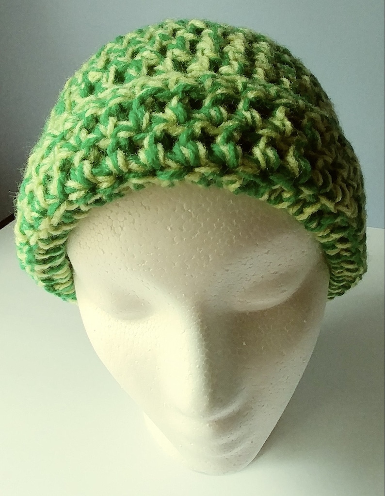 adult Crochet Beanie Kelly Green and Spring Green