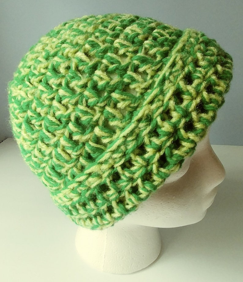 adult Crochet Beanie Kelly Green and Spring Green
