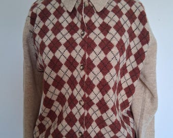 Cardigan Vintage Lambswool Argyle Beige Brown Brookes Brothers Medium      333