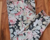 1980s Floral Jeans Pink Black Yellow White Jack Mulqueen Size 12 Vintage Pants Retro Fashion