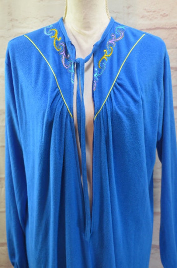 70's Caftan Robe in Royal Blue with Bright Stitch… - image 3