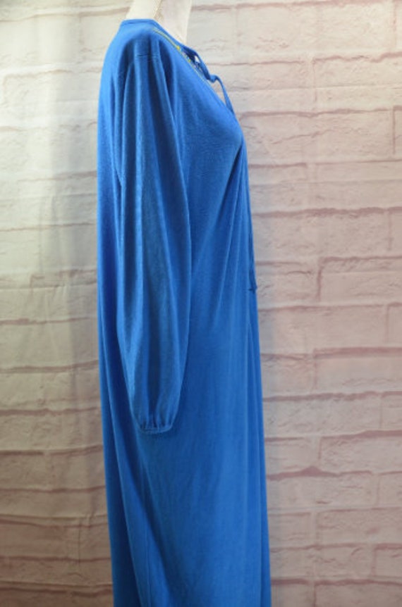 70's Caftan Robe in Royal Blue with Bright Stitch… - image 4
