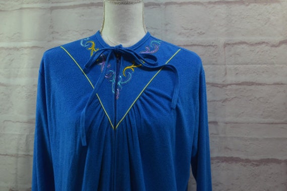 70's Caftan Robe in Royal Blue with Bright Stitch… - image 2