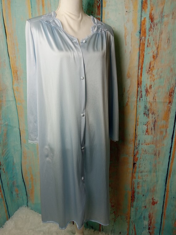 Vintage Robe Light Blue Silky Button Up Medium Va… - image 2