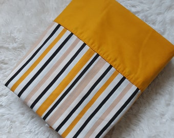 Vintage Flat Double Full Bed Sheet Yellow Gold Black Stripe or Blue Green White Stripe Montgomery Ward