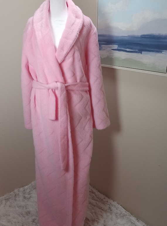 Pink Fluffy Robe Vintage Rose Night Coat Long Dre… - image 1