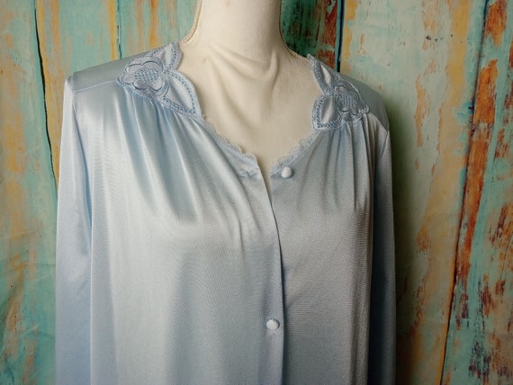 Vintage Robe Light Blue Silky Button Up Medium Va… - image 1