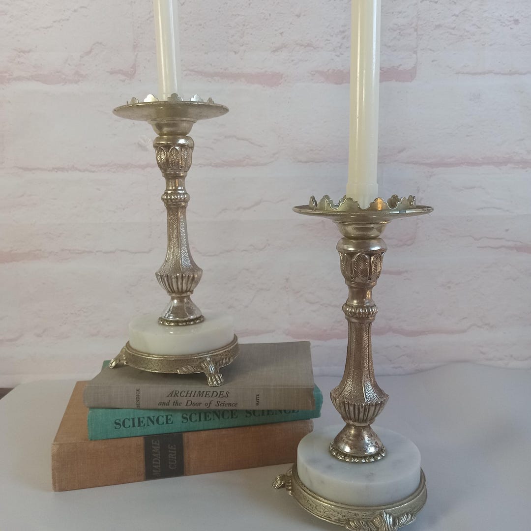 Hollywood Regency Candle Holders Marble Base Vintage 60's Decor 14c - Etsy
