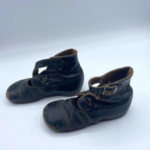 Viktorianische Schwarze Baby Lederschuhe