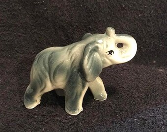 Vintage Grey Elephant Trunk Raised Figurine