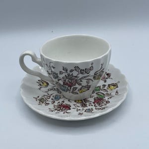 Flat Cup & Saucer Set Staffordshire Bouquet Brown Multicolor by Johnson Brothers teacup