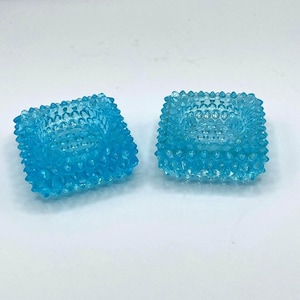 Set of 2 Vintage Fenton Hobnail Shy Blue Art Glass Votive Candle Holders