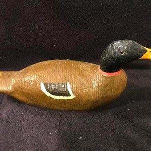 Antique Wooden Hand Carved and Painted Mallard Duck Decoy