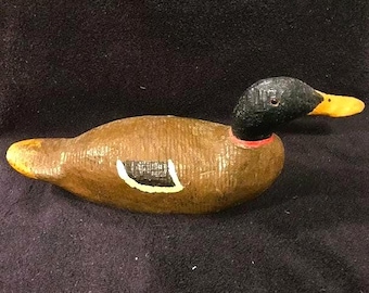 Antique Wooden Hand Carved and Painted Mallard Duck Decoy
