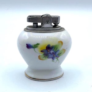 Vintage Table Lighter made of Bone China Hand Painted in Japan Floral Design