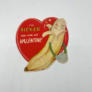 Vintage 1930s Valentine's Day Card of a Banana with a Heart in the Background