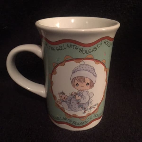 Vintage Precious Moments Christmas Coffee Cup Mug "Deck the Halls" 1994 Unesco