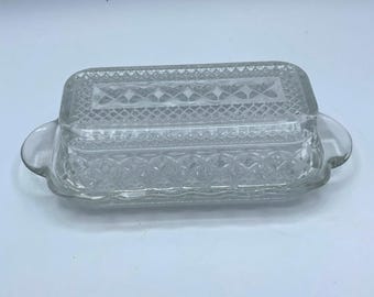 Vintage Anchor Hocking Wexford Clear Pressed Glass Covered Butter Dish