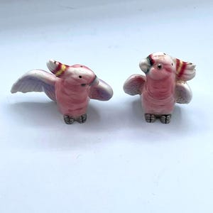 Vintage Pink Ceramic Cockatoo Salt and Pepper Shakers Made In Japan