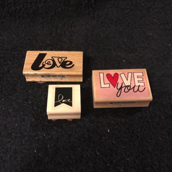 Set of 3 Love Wooden Rubber Stamps by G Studio