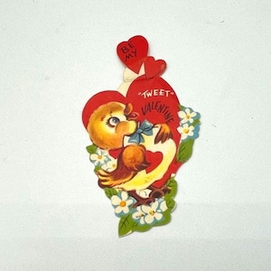 Carte de Saint-Valentin Petit oiseau et coeurs vintage des années 30