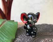 Small 1950s Japan Hand Painted Black Ceramic Elephant Figurine Gift for Elephant Collector