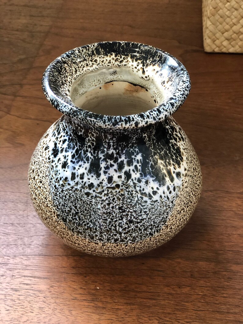 Vintage Japanese Speckled Drip Glaze Vase Brown Blue White Etsy