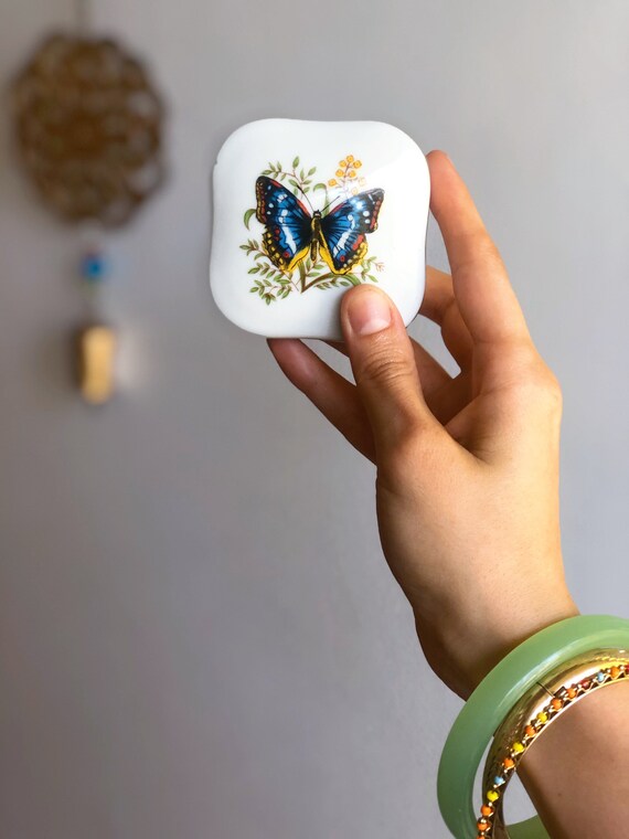 Boho Wildflower Butterfly White Ceramic Keepsake … - image 2