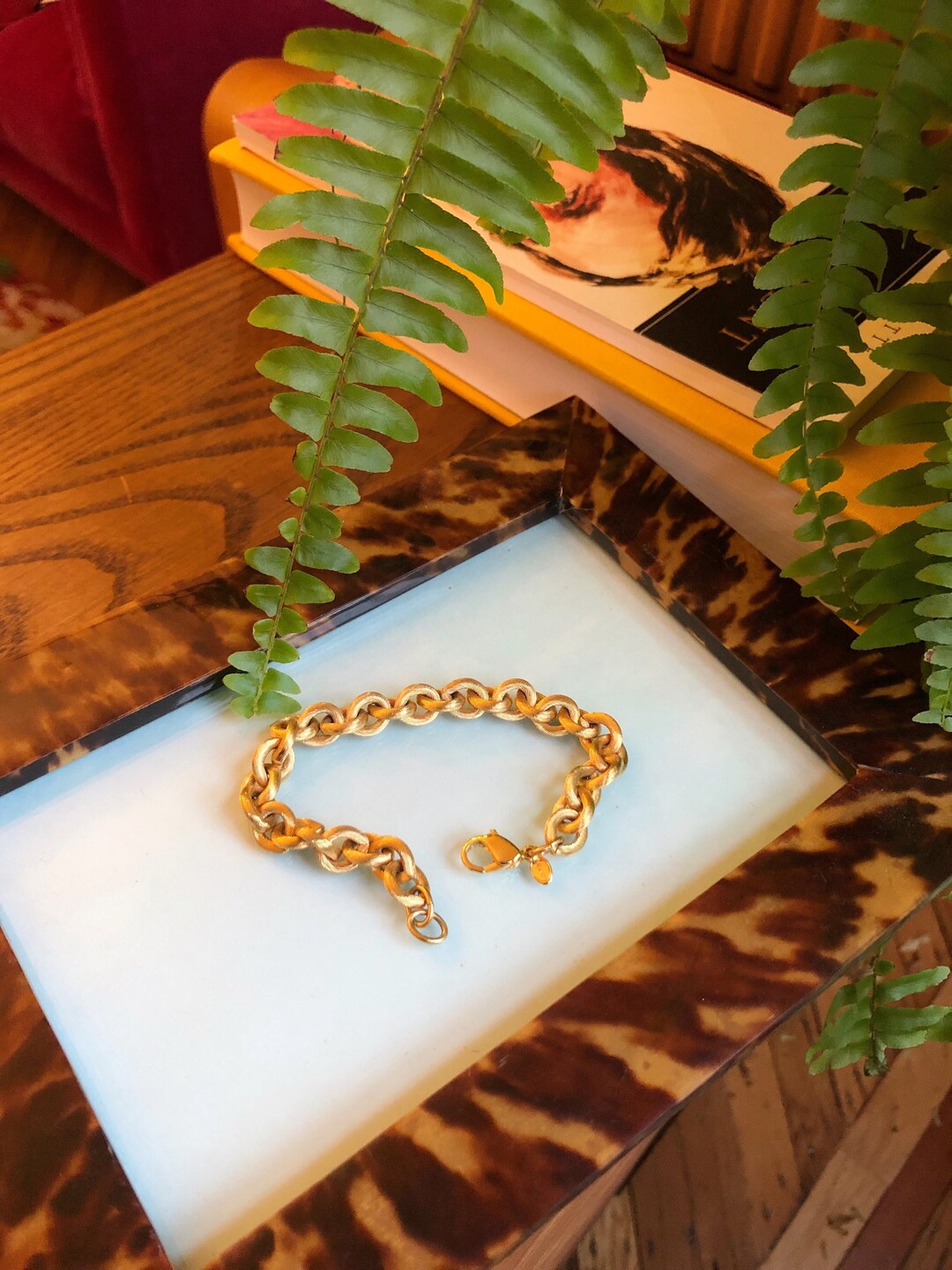 Vintage Gold Link Bracelet Heavyweight Gold Jewelry Stamped Etsy