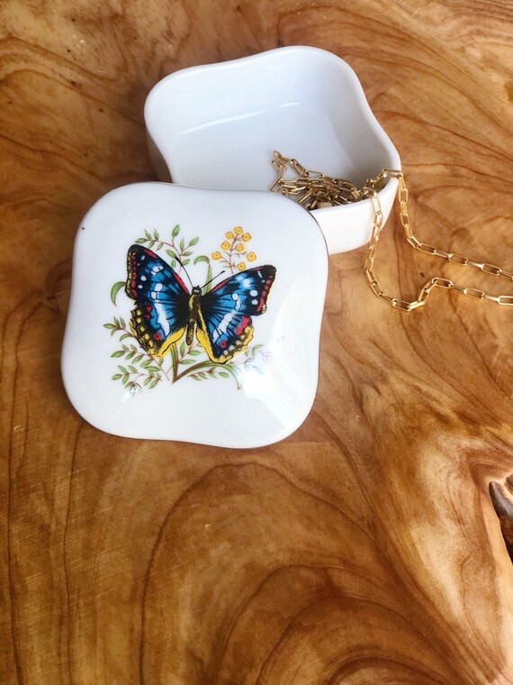 Boho Wildflower Butterfly White Ceramic Keepsake … - image 3